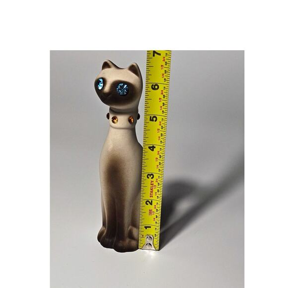 Vintage Siamese Cat |Rhinestone Eyes and Collar | Mid-Century - Picture 10 of 11